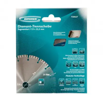 Диск алмазный, 115 х 22.2 мм, лазерная приварка турбо-сегментов, сухая резка Gross наличный и безналичный расчет