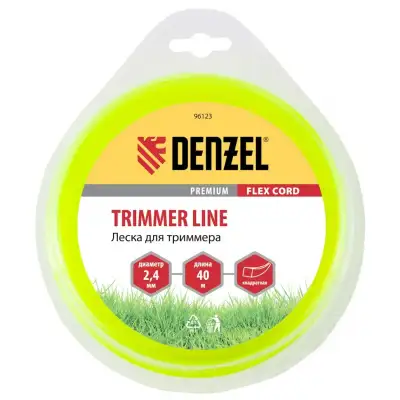 Леска для триммера, квадрат 2.4 мм х 40 м, блистер Flex cord Denzel наличный и безналичный расчет