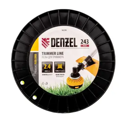 Леска для триммера витой квадрат, 2,4мм х 243м, на DIN катушке FLEX CORD// Denzel наличный и безналичный расчет