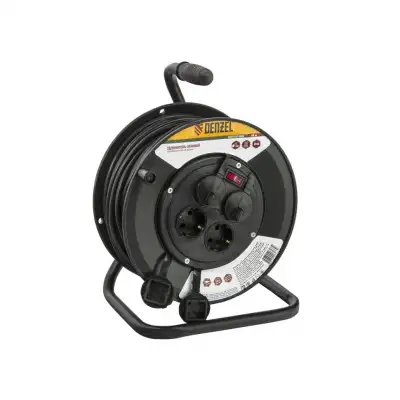 Удлинитель силовой на кабельной катушке, 50 м, 4 розетки с крышкой, IP44, 16 А, серия УХз16 Denzel наличный и безналичный расчет