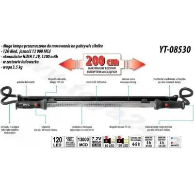 Фонарь светодиодный на капот (120LED) 1200mAh "Yato" наличный и безналичный расчет