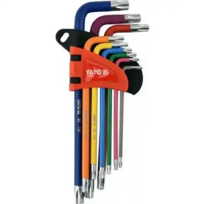 Ключи TORX с отверстием T10-T50  разноцветные (набор 9шт.) S2 HRC58-62 "Yato" наличный и безналичный расчет