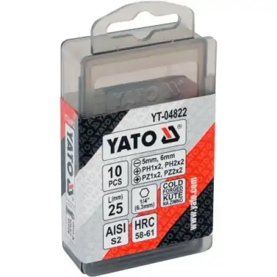 Биты в наборе 1/4"х25мм (10шт) S2 HRC58-61 "Yato" наличный и безналичный расчет