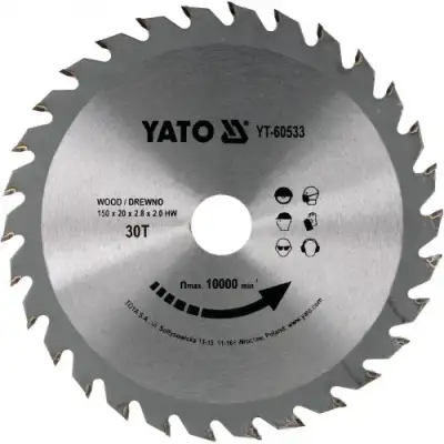 Диск пильный по дереву 150/20 30T с твердосплавными напайками "Yato" наличный и безналичный расчет