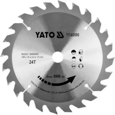Диск пильный по дереву 165/16 24T с твердосплавными напайками "Yato" наличный и безналичный расчет