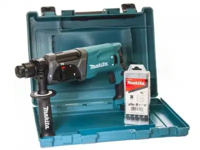 Перфоратор MAKITA HR 2470 X15 в чем. + набор буров (780 Вт, 2.7 Дж, 3 реж., патрон SDS-plus, вес 2.6 кг) наличный и безналичный расчет