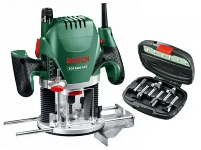 Фрезер вертикальный BOSCH POF 1400 AСE в чем. + набор фрез (1400 Вт, цанга 6/8 мм, 28000 об/мин, регул. об.) наличный и безналичный расчет
