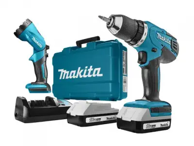 Аккум. дрель-шуруповерт MAKITA DF 457 DWLE в чем. + фонарь (18.0 В, 2 акк., 1.5 А/ч Li-Ion, 2 скор., 42 Нм, шурупы до 10 мм) наличный и безналичный расчет