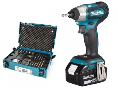 Аккум. шуруповерт MAKITA DTD 155 RFE в чем. + Набор оснастки MAKITA 56 предметов (B-53768) (18.0 В, 2 акк., 3.0 А/ч Li-Ion, 1 скор., 135 Нм, шурупы до наличный и безналичный расчет