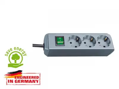 Удлинитель 1.5м (3 роз., 3.3кВт, с/з, выкл., ПВС) серебристо-серый Brennenstuhl Eco-Line (провод 3х1,5мм2, сила тока 16А, с/з - с заземляющим контакто наличный и безналичный расчет
