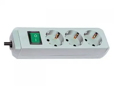 Удлинитель 1.5м (3 роз., 3.3кВт, с/з, выкл., ПВС) светло-серый Brennenstuhl Eco-Line (провод 3х1,5мм2, сила тока 16А, с/з - с заземляющим контактом) наличный и безналичный расчет
