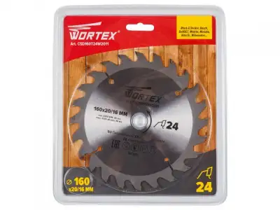 Диск пильный 160х20/16 мм 24 зуб. по дереву WORTEX (твердоспл. зуб) наличный и безналичный расчет