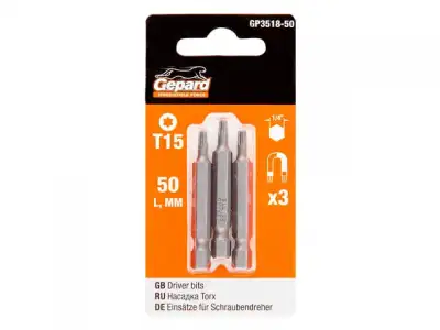 Насадка TORX T15 50мм  3шт GEPARD (GP3518-50) (бита звездочка шестилучевая звезда сталь S2  магнитная) наличный и безналичный расчет