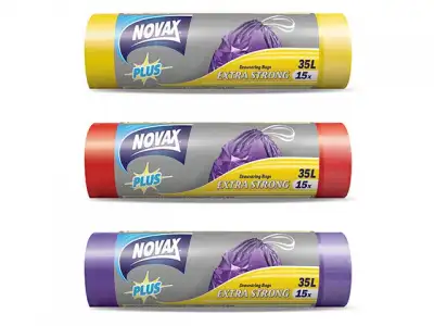 Пакеты для мусора 35л/15шт c затяжкой NV Plus (Материал / Цвет: LDPE / Фиолетовый . Размер единицы: 50 x 55 см.Толщина: 18 мкм) (NOVAX) наличный и безналичный расчет