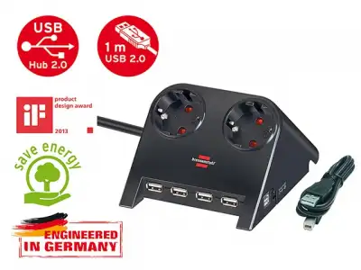 Удлинитель настол. 1.8м (2 роз., 4 USB порта, 3.3кВт, с/з, ПВС) чер. Brennenstuhl Desktop-Power-Plus (черный, провод 3х1,5мм2, сила тока 16А, с/з - с наличный и безналичный расчет