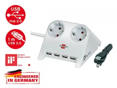 Удлинитель настол. 1.8м (2 роз., 4 USB порта, 3.3кВт, с/з, ПВС) Brennenstuhl бел. Desktop-Power-Plus (белый, провод 3х1,5мм2, сила тока 16А, с/з - с з наличный и безналичный расчет