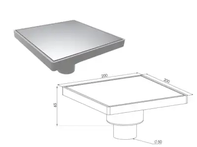 Сливной трап вертикальный D 50, решетка нерж. 200х200 мм, NOVA наличный и безналичный расчет