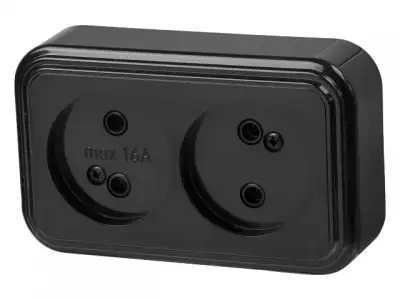 Розетка 2-ая (открытая, б/з) черная, Стандарт, Юпитер (RA16-237-Ч) (ЮПИТЕР) наличный и безналичный расчет