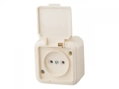 Розетка 1-ая (открытая, б/з, брызг. защ.) бежевая, Стандарт, Юпитер (RA 16-201 БЖ) (ЮПИТЕР) наличный и безналичный расчет