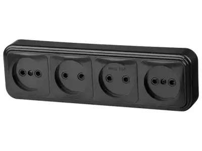 Розетка 4-ая (открытая, б/з) черная, Стандарт, Юпитер (RA 16-464 Ч) (ЮПИТЕР) наличный и безналичный расчет