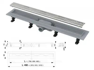 Водоотводящий желоб с порогами для перфорированной решетки (Simple), Alcaplast наличный и безналичный расчет