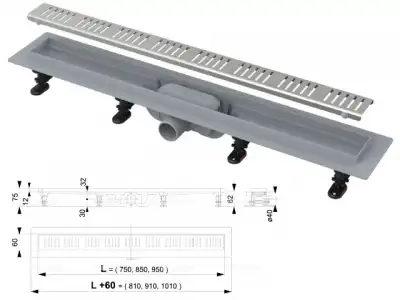 Водоотводящий желоб с порогами для перфорированной решетки (Simple), Alcaplast наличный и безналичный расчет