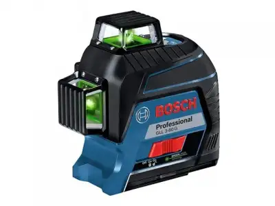 Нивелир лазерный линейный BOSCH GLL 3-80 G в чем. (проекция: 3 плоскости 360°, до 120 м, +/- 0.20 мм/м, резьба 1/4, 5/8
