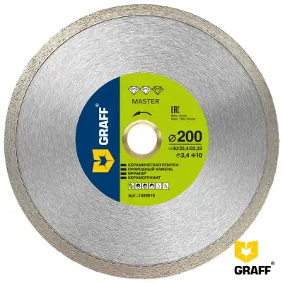 Алмазный диск по керамике 200x10x2,4x30/25,4/22,23 мм GRAFF 