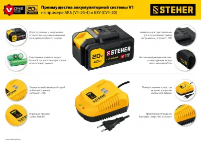 STEHER 20 В, 3.5 А,тип V1, зарядное устройство для Li-Ion АКБ. CV1-20 наличный и безналичный расчет