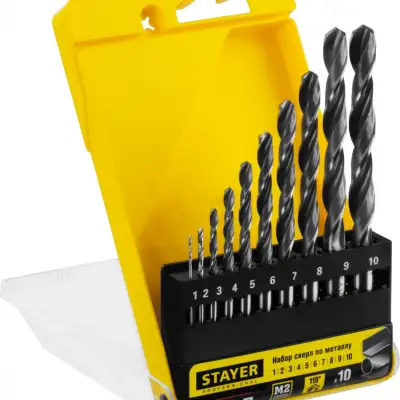 STAYER PROFI 10шт(1-10мм), Набор сверл по металлу, быстрорежущая сталь М2(S6-5-2), класс В наличный и безналичный расчет