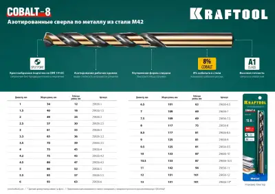 KRAFTOOL COBALT 13.0 х151мм, Сверло по металлу HSS-Co(8%) , сталь М42(S2-10-1-8) наличный и безналичный расчет