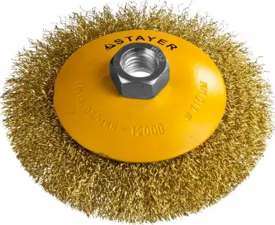 STAYER ″PROFESSIONAL″. Щетка коническая для УШМ, витая стальная латунированная проволока 0,3мм, 115ммхМ14 наличный и безналичный расчет