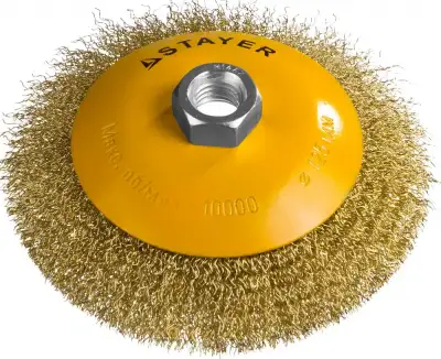 STAYER ″PROFESSIONAL″. Щетка коническая для УШМ, витая стальная латунированная проволока 0,3мм, 125ммхМ14 наличный и безналичный расчет