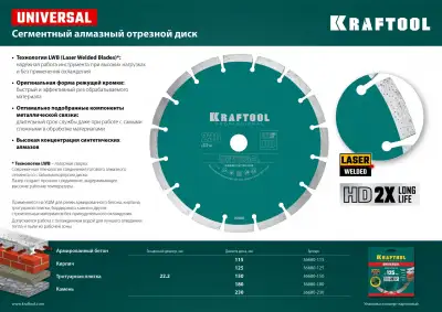 UNIVERSAL 150 мм, диск алмазный отрезной сегментный по железобетону, высокопрочному бетону, KRAFTOOL наличный и безналичный расчет