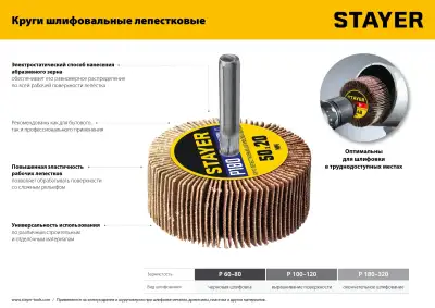 Круг шлифовальный STAYER лепестковый, на шпильке, P100, 50х20 мм наличный и безналичный расчет