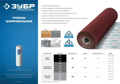 Р600, 800 мм рулон шлифовальный, на тканевой основе, водостойкий, 30 м, ЗУБР Профессионал наличный и безналичный расчет