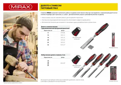 MIRAX набор стамесок-долот с прозрачной рукояткой, 4 шт. наличный и безналичный расчет