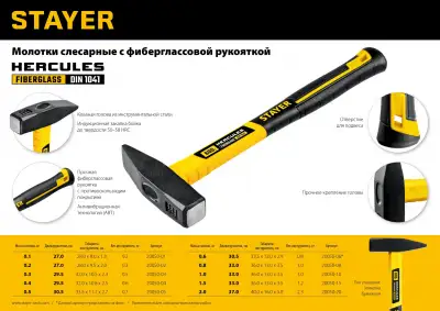 STAYER Hercules 500 г молоток слесарный с фиберглассовой рукояткой наличный и безналичный расчет