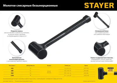 STAYER 680 г 42 мм безынерционный молоток облитый эластомером наличный и безналичный расчет