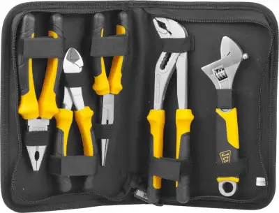 Набор JCB: Губцевый инструмент, хромированное покрытие, двухкомпонентные рукоятки, CrV cталь, 5 предм, чехол наличный и безналичный расчет