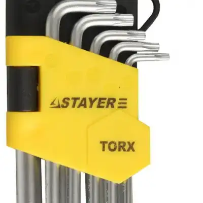 Набор STAYER ″MASTER″: Ключи имбусовые короткие, Cr-V, сатинированное покрытие, пластиковый держатель, Т10-Т50мм, 9 предметов наличный и безналичный расчет