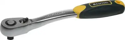 Трещотка для торцовых головок KRAFTOOL ″PRO″, Сr-V сталь, 72 зубца, изогнутая, 3/8″ наличный и безналичный расчет