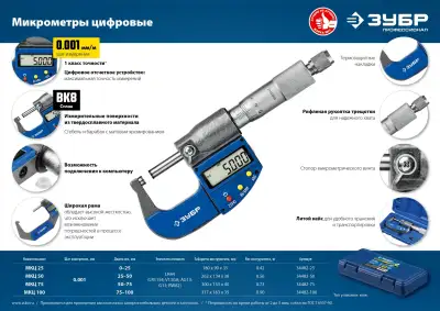 Микрометр ЗУБР ″ЭКСПЕРТ″ гладкий цифровой, МКЦ 75, диапазон 50-75мм, шаг измерения 0,001мм наличный и безналичный расчет