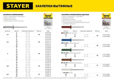 Алюминиевые заклепки Pro-FIX, 3.2 х 6 мм, 50 шт, STAYER Professional наличный и безналичный расчет