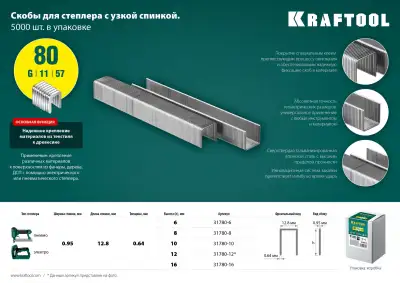 KRAFTOOL 12 мм скобы для степлера тип 80, 5000 шт наличный и безналичный расчет