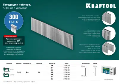 KRAFTOOL 40 мм гвозди для нейлера тип 300, 5000 шт наличный и безналичный расчет