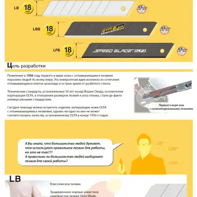 Лезвие OLFA EXCEL BLACK сегментированное, 8 сегментов, 18х100х0,5мм, 50шт наличный и безналичный расчет