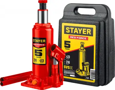 STAYER RED FORCE 5т 216-413мм домкрат бутылочный гидравлический в кейсе наличный и безналичный расчет