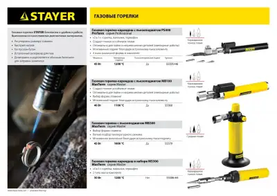 Автономная газовая горелка STAYER с пьезоподжигом, 1100°С, MaxTerm MB100 наличный и безналичный расчет