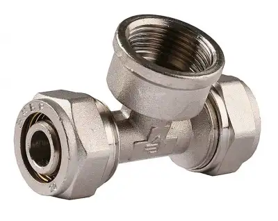 Тройник ЗУБР с внутренней резьбой, цанга-гайка, 1/2″х16х2,0 мм, никель наличный и безналичный расчет